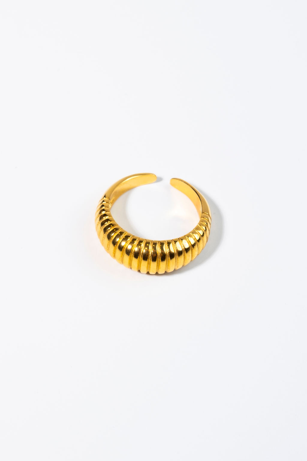 Gold croissant ring, sweatproof and tarnish-free, perfect for active individuals