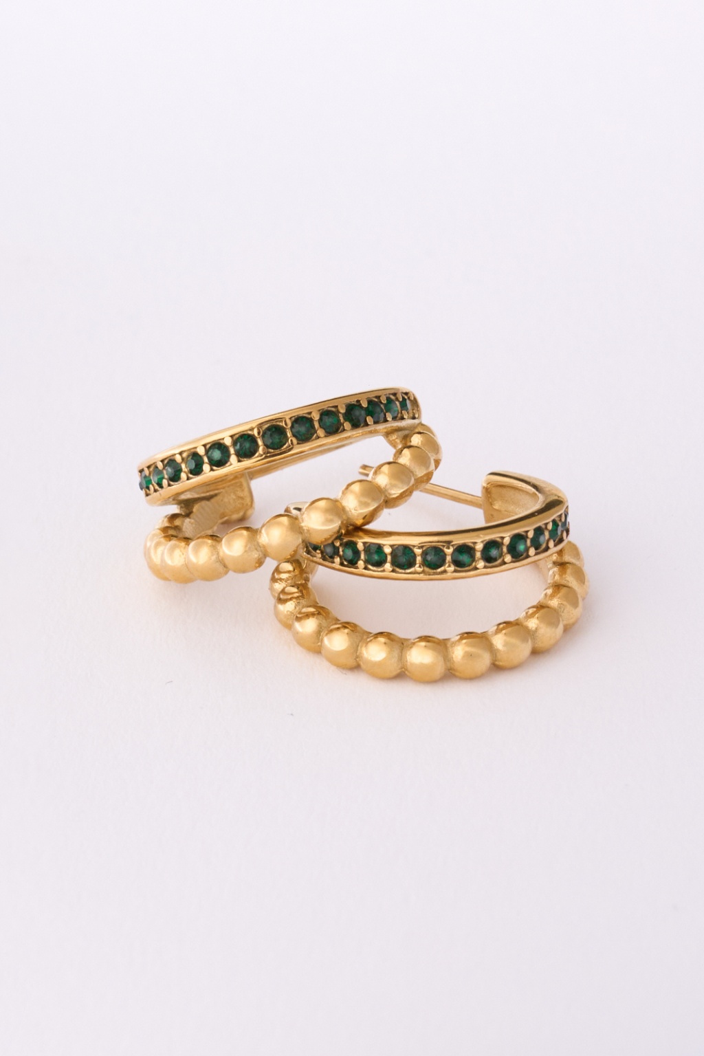 Green Gem Double Hoop Earrings